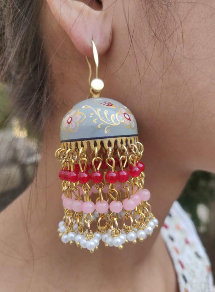 Premium Quality Meenakari Work Bead Latkan Light Weight Jhumki in Germany
