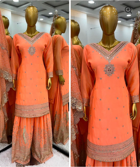 Orange Charming Party Wear Look suit-Plazo and Dupatta in Berlin