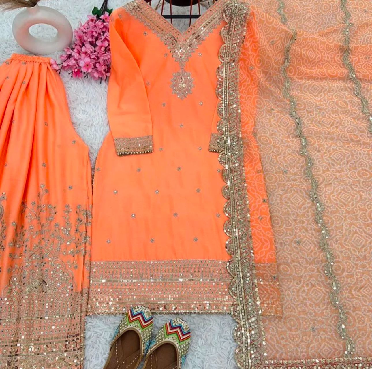 Orange Charming Party Wear Look suit-Plazo and Dupatta in Berlin