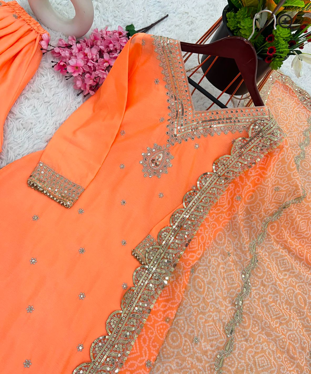 Orange Charming Party Wear Look suit-Plazo and Dupatta in Berlin