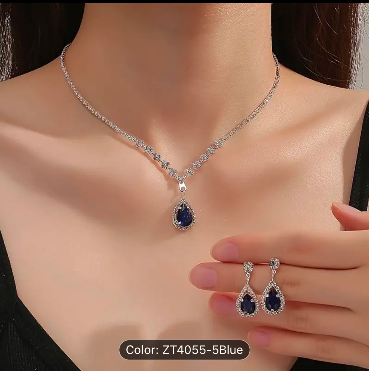 Unique trendy Style Blue Necklace and Earrings For Women