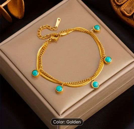 Stainless Steel Gold Color Charm Bangle Bracelet For Women