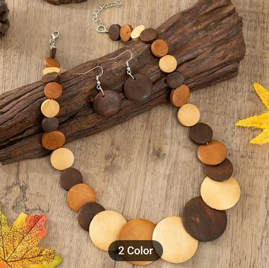 Wooden Plate Boho Style Necklace and Earring Set in Munich
