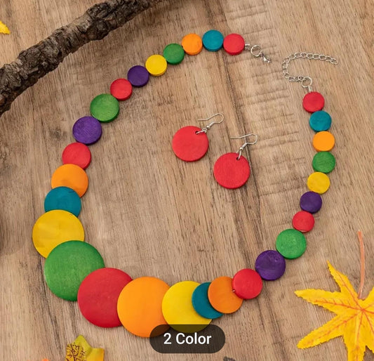 Wooden Plate Boho Style Necklace and Earring Set in Berlin