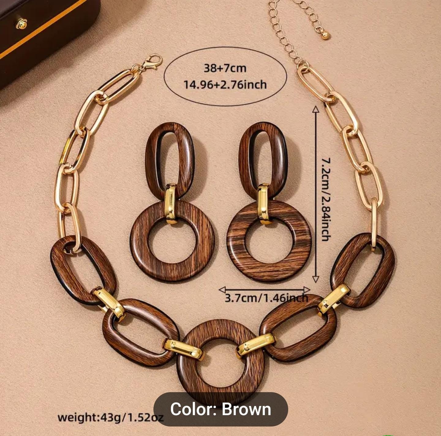 Boho Wooden Jewelry Set Finish Necklace & Earrings in Berlin