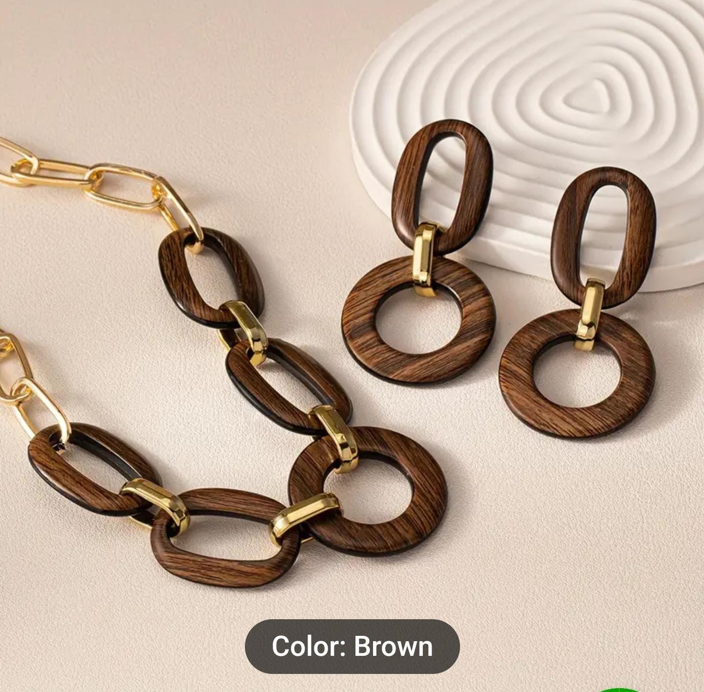 Boho Wooden Jewelry Set Finish Necklace & Earrings in Berlin