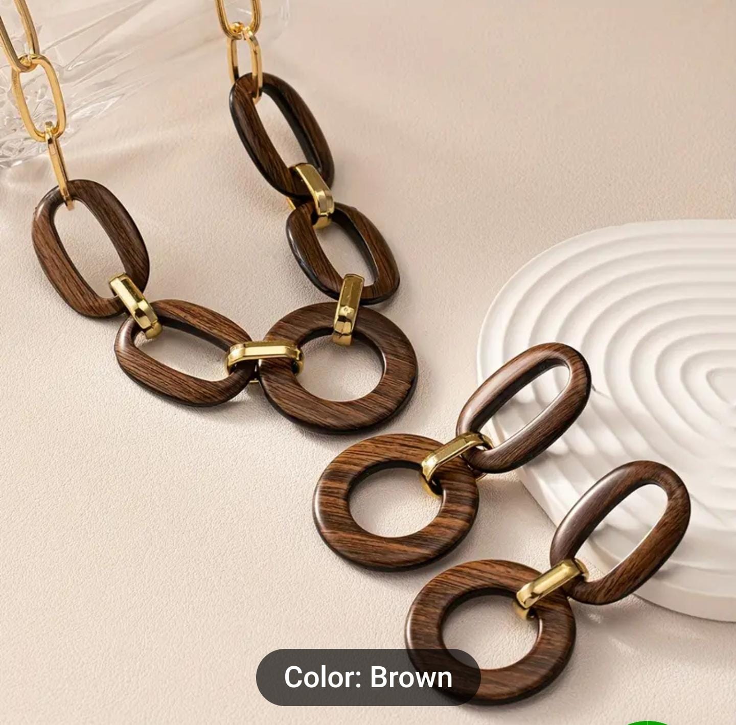 Boho Wooden Jewelry Set Finish Necklace & Earrings in Berlin