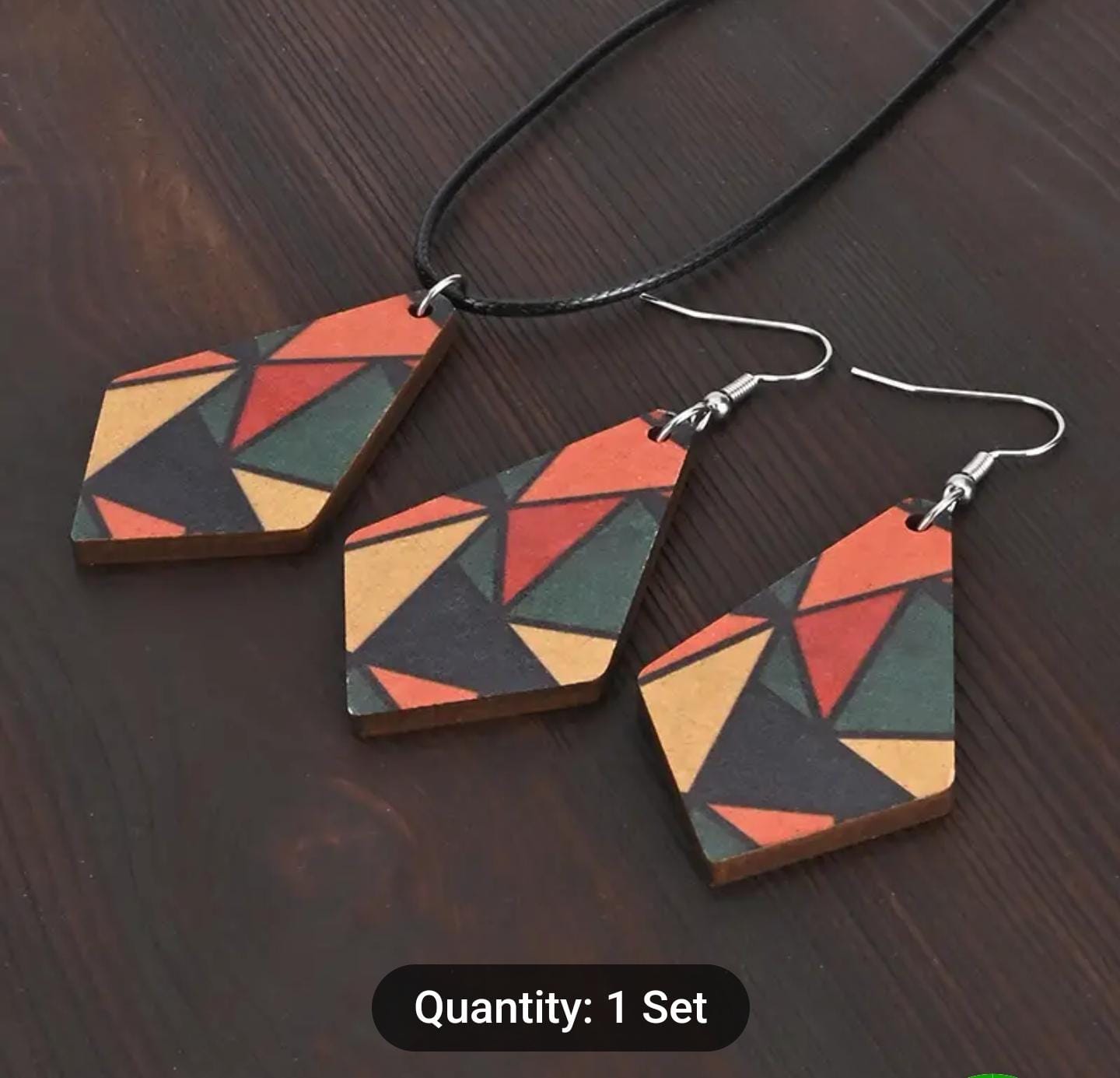 Simple Geometric Acrylic & Wood Splice Design Dangle Earrings And Chain