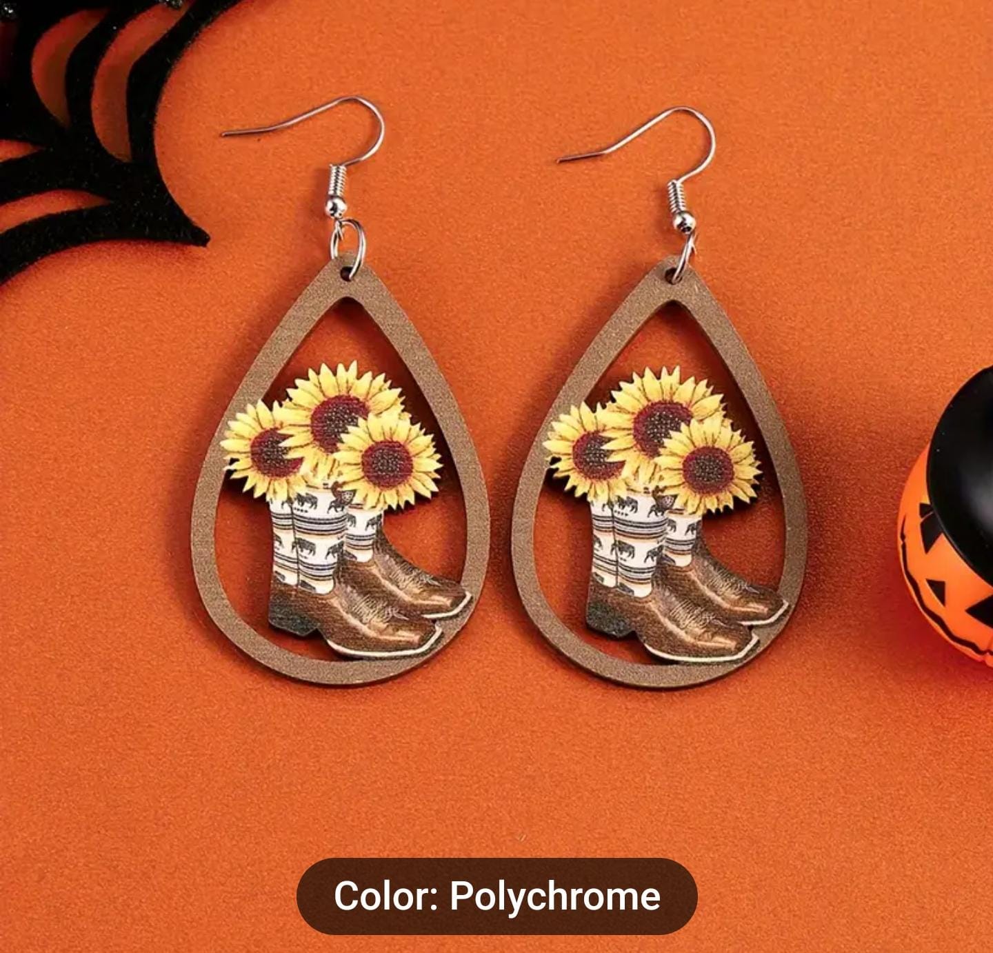 Rustic Wooden Sunflower Dangle Earrings in Germany