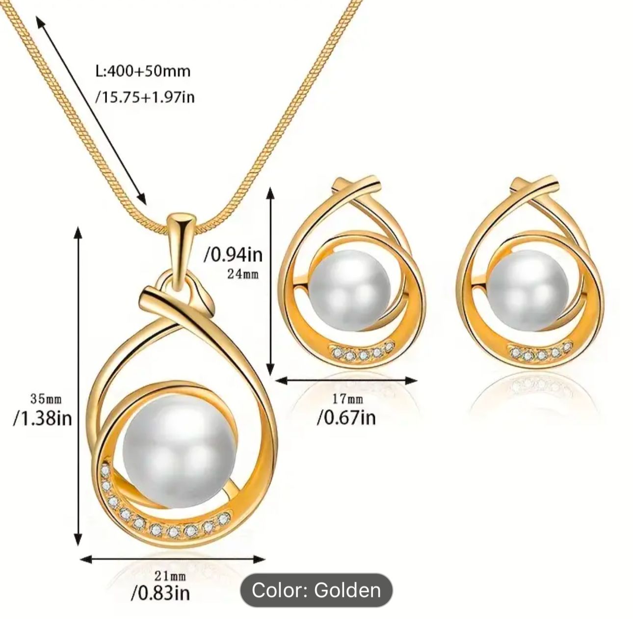 Three-dimensional Spiral Water Drop Faux Pearl Necklace Earrings Jewelry Set in Germany