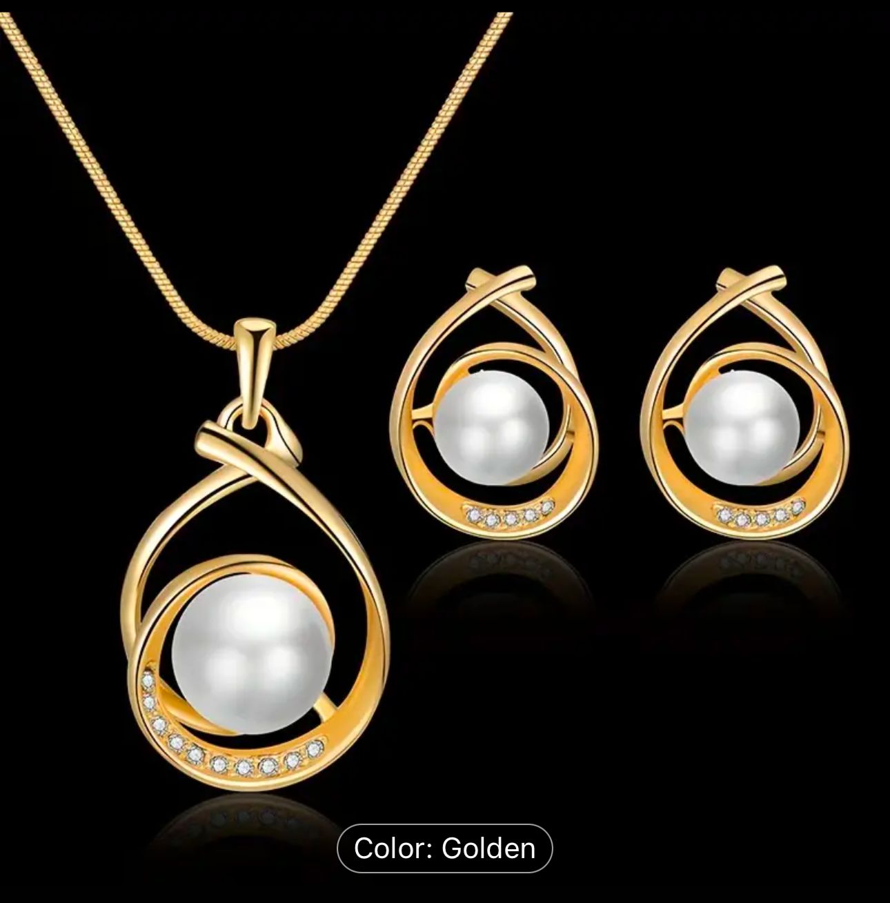 Three-dimensional Spiral Water Drop Faux Pearl Necklace Earrings Jewelry Set in Germany