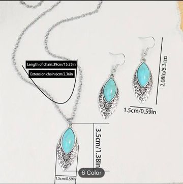 Turquoise Necklace Earrings Set Bohemian Pendant Costume Necklace in Berlin
