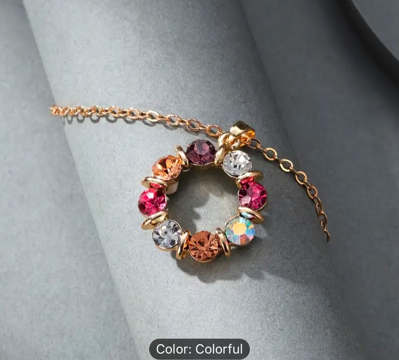 Women's Gold Plated Jewelry Set with Colorful Rhinestones & Hollow Circle Design in Germany