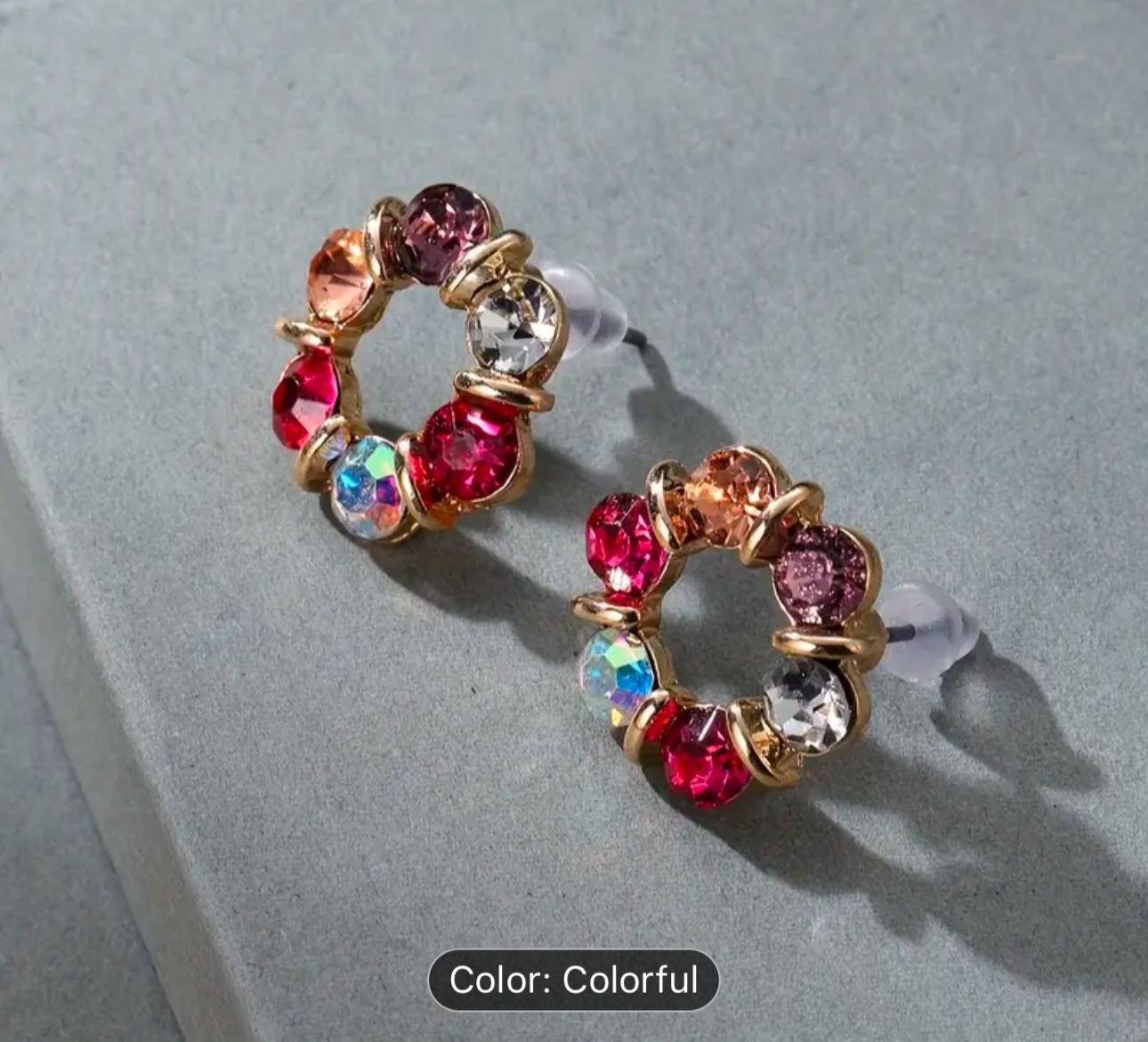 Women's Gold Plated Jewelry Set with Colorful Rhinestones & Hollow Circle Design in Germany