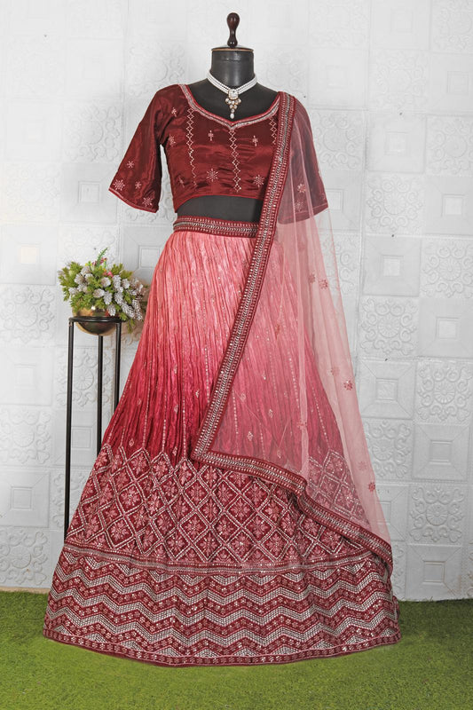 Pink Sequins Embroidered Satin Lehenga Choli with dupatta in Munich