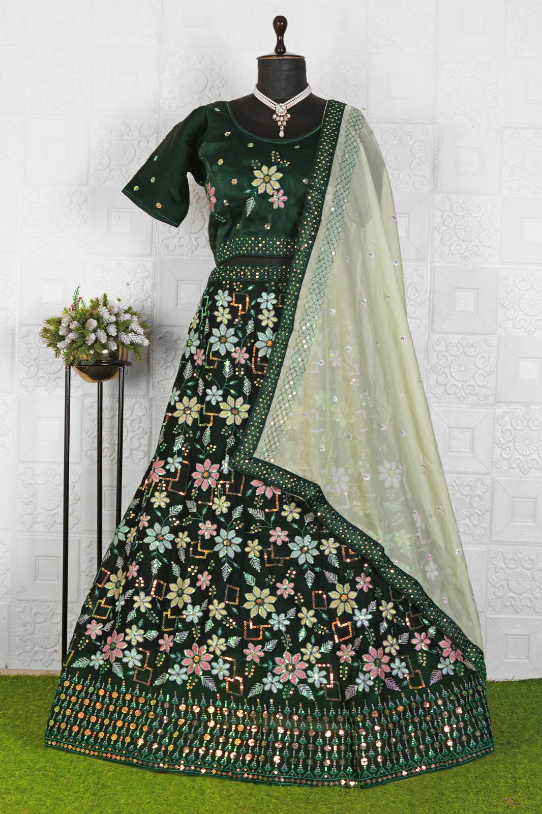 Gorgeous Green Color Georgette Sequence Work Lehenga in Munich