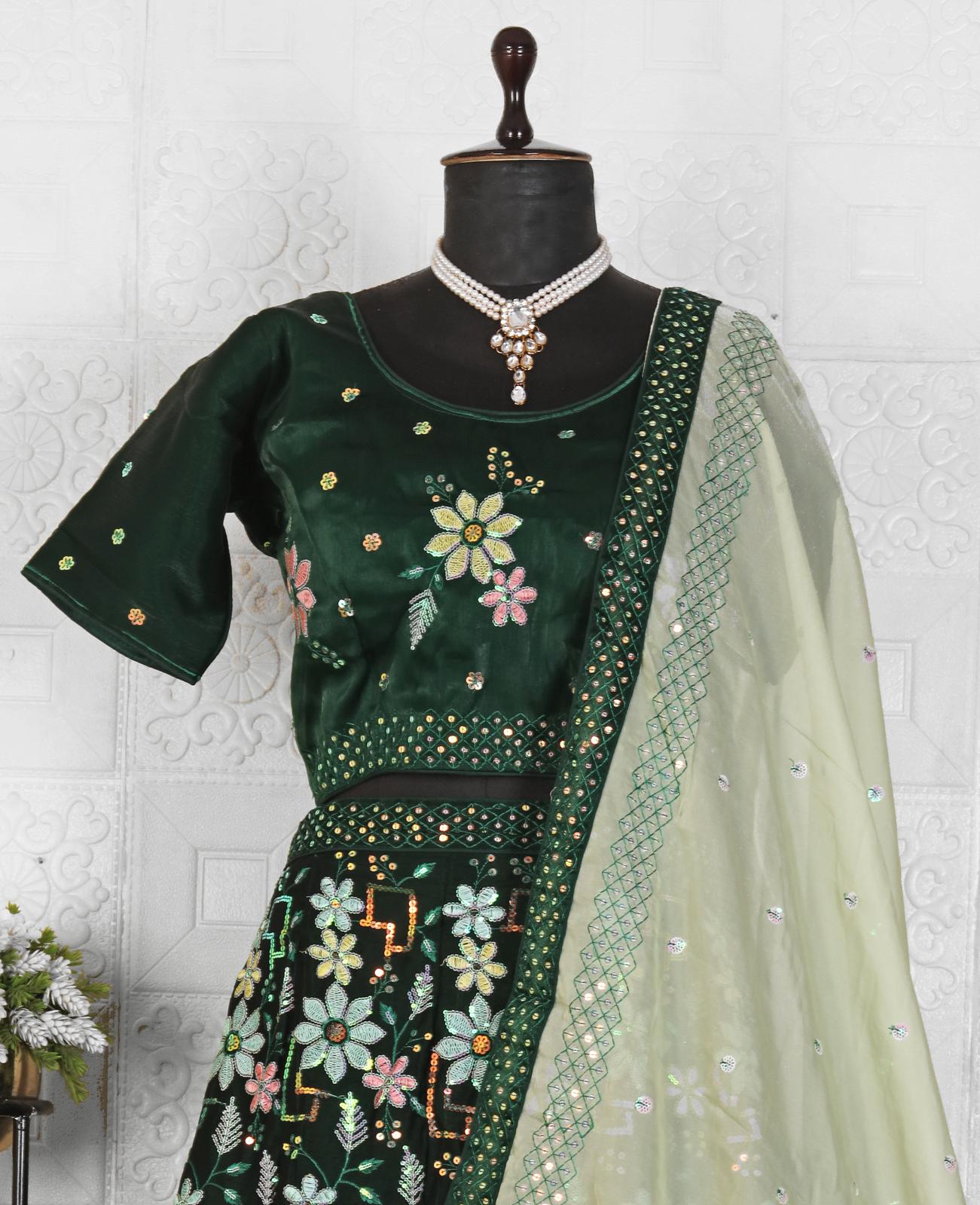Gorgeous Green Color Georgette Sequence Work Lehenga in Munich
