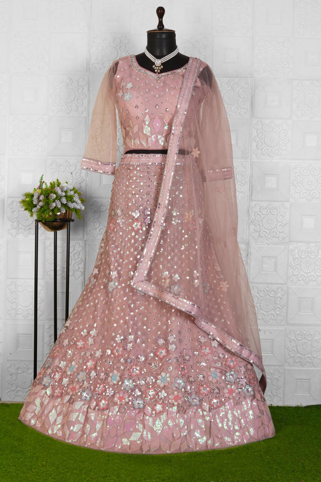 Party Wear Lehenga with Sequins Work and Leaf in Germany