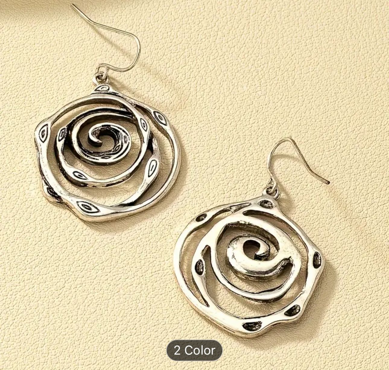 Rustic Vintage Spiral Pattern Dangle Earrings in Berlin