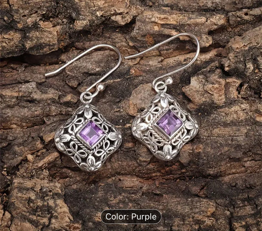Vintage Amethyst Square Dangle Earrings in Berlin