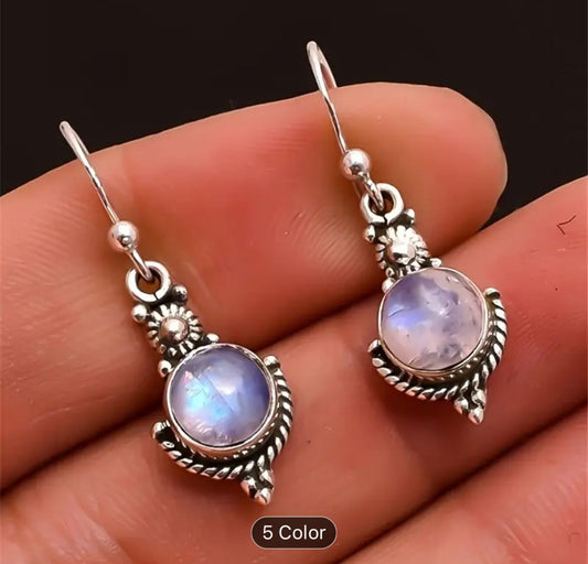 Vintage Moon Stone Antiqued Silver Dangle Earrings in Munich