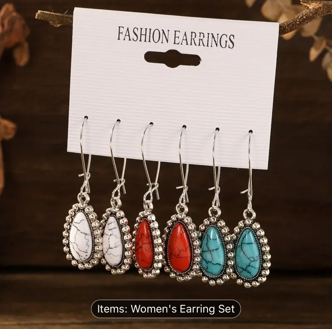 Bohemian Ethnic Style Turquoise Retro Geometric Water Drop Earrings in Germany