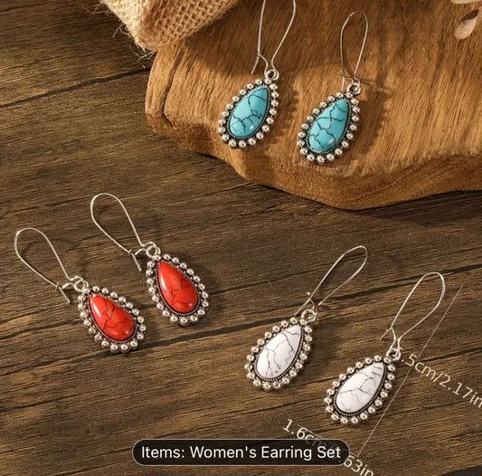 Bohemian Ethnic Style Turquoise Retro Geometric Water Drop Earrings in Germany
