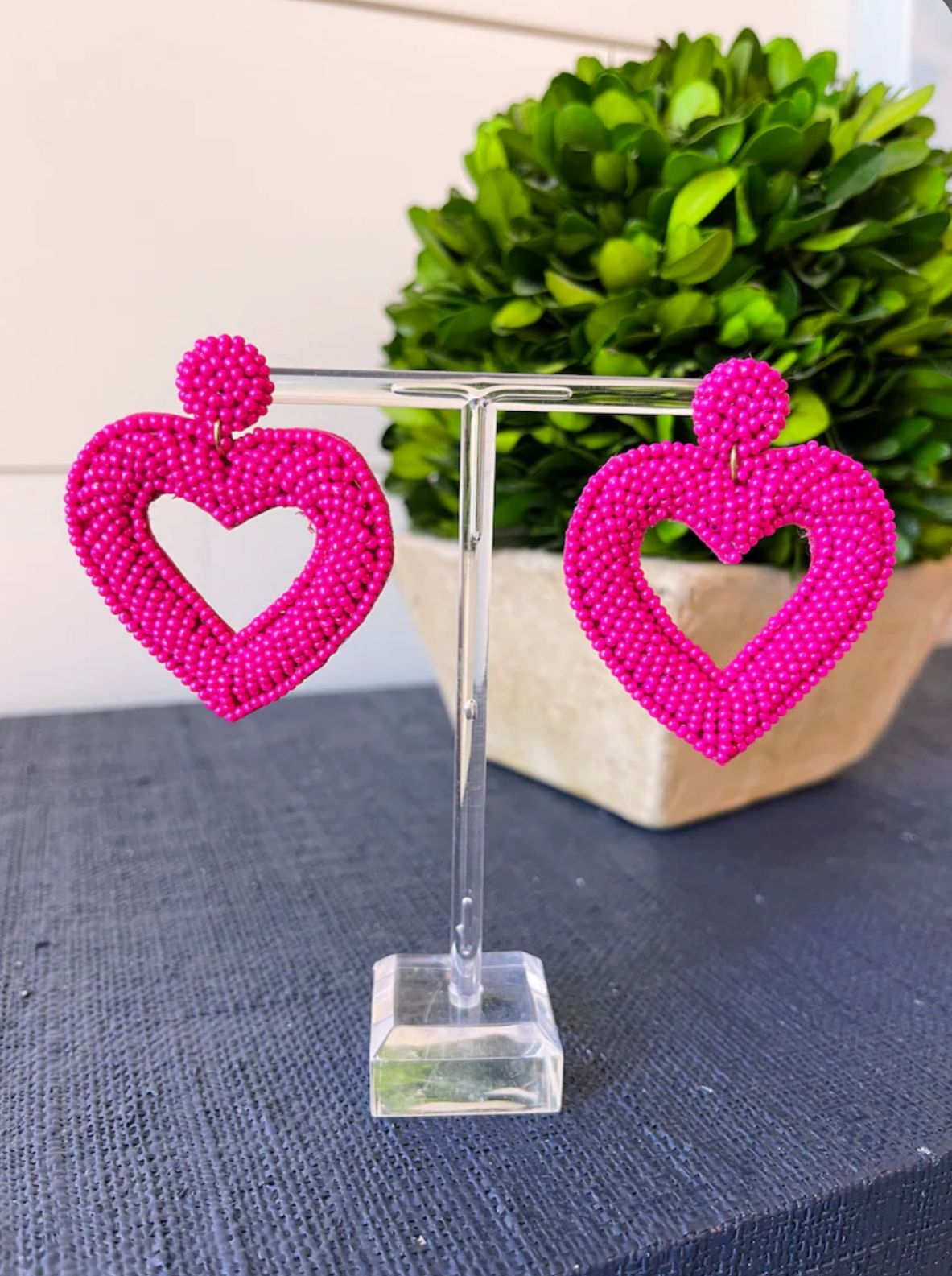 Hot Pink Beaded Heart Earrings in Germany