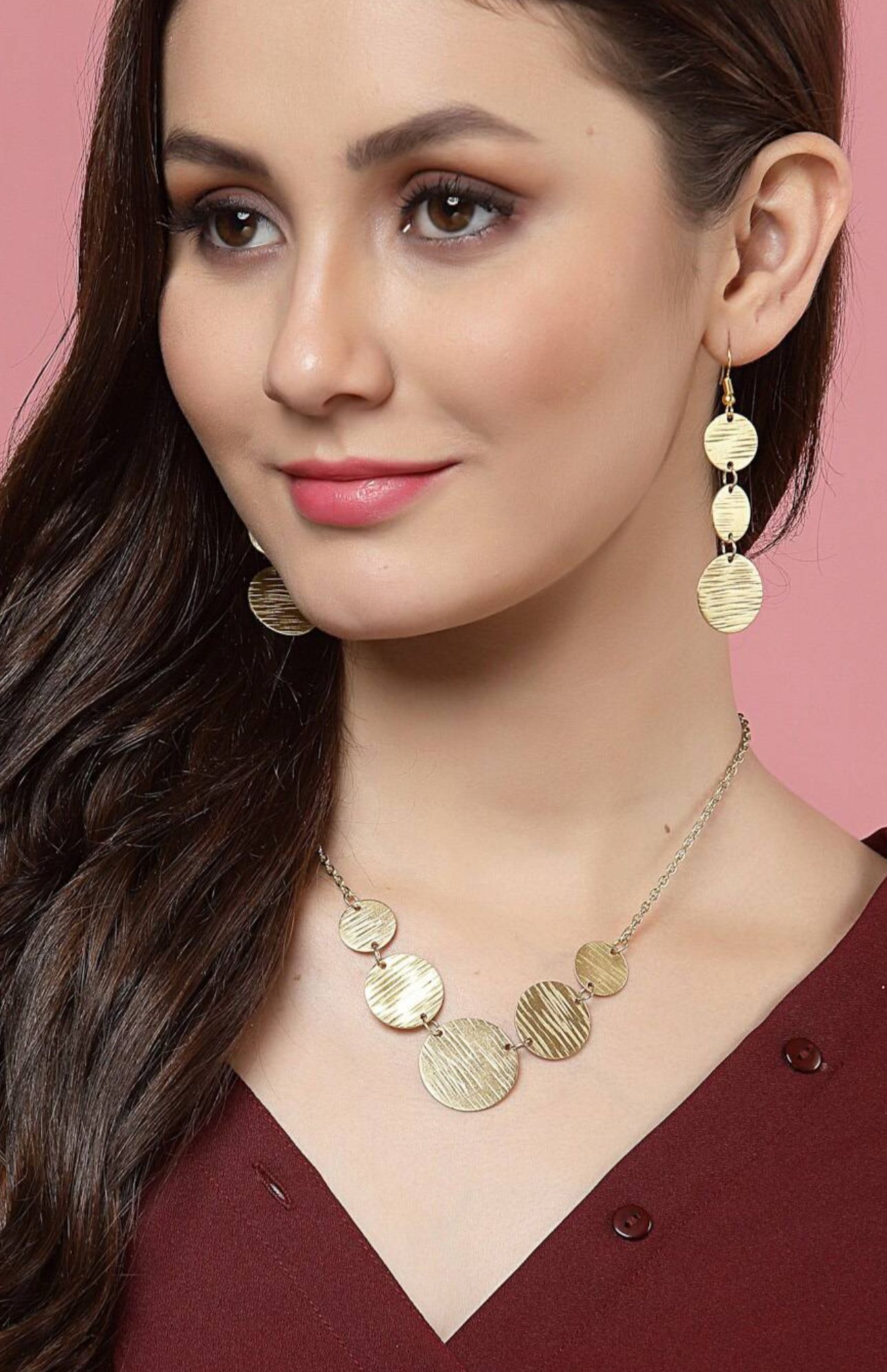 Circle Design Long Chain Necklace with Earring for Women and Girls in Munich