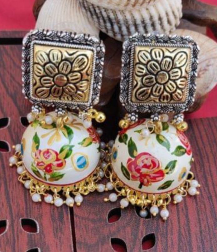 Handpainted Meenakari Work Mogra Pearl Jhumki for Women and Girls. in Berlin