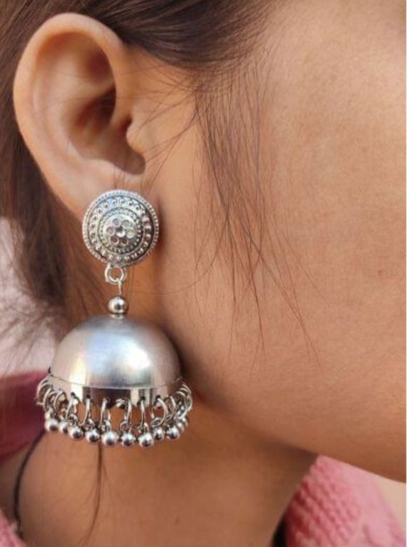 Stylish Silver Plated Oxidized Lightweight Stud with Jhumki Earring in Munich