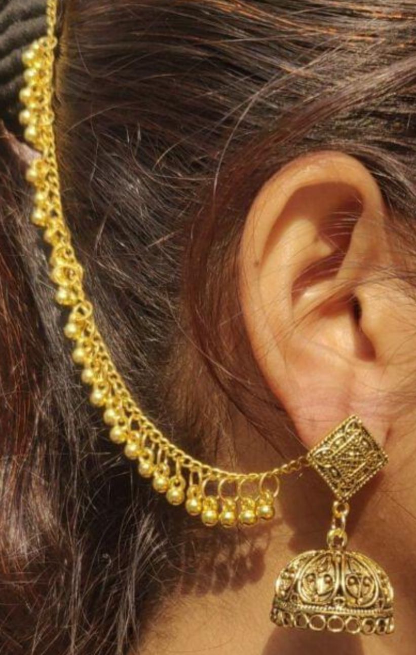 German Silver Single Line Ghunghru Earchain Stud Jhumki in Germany