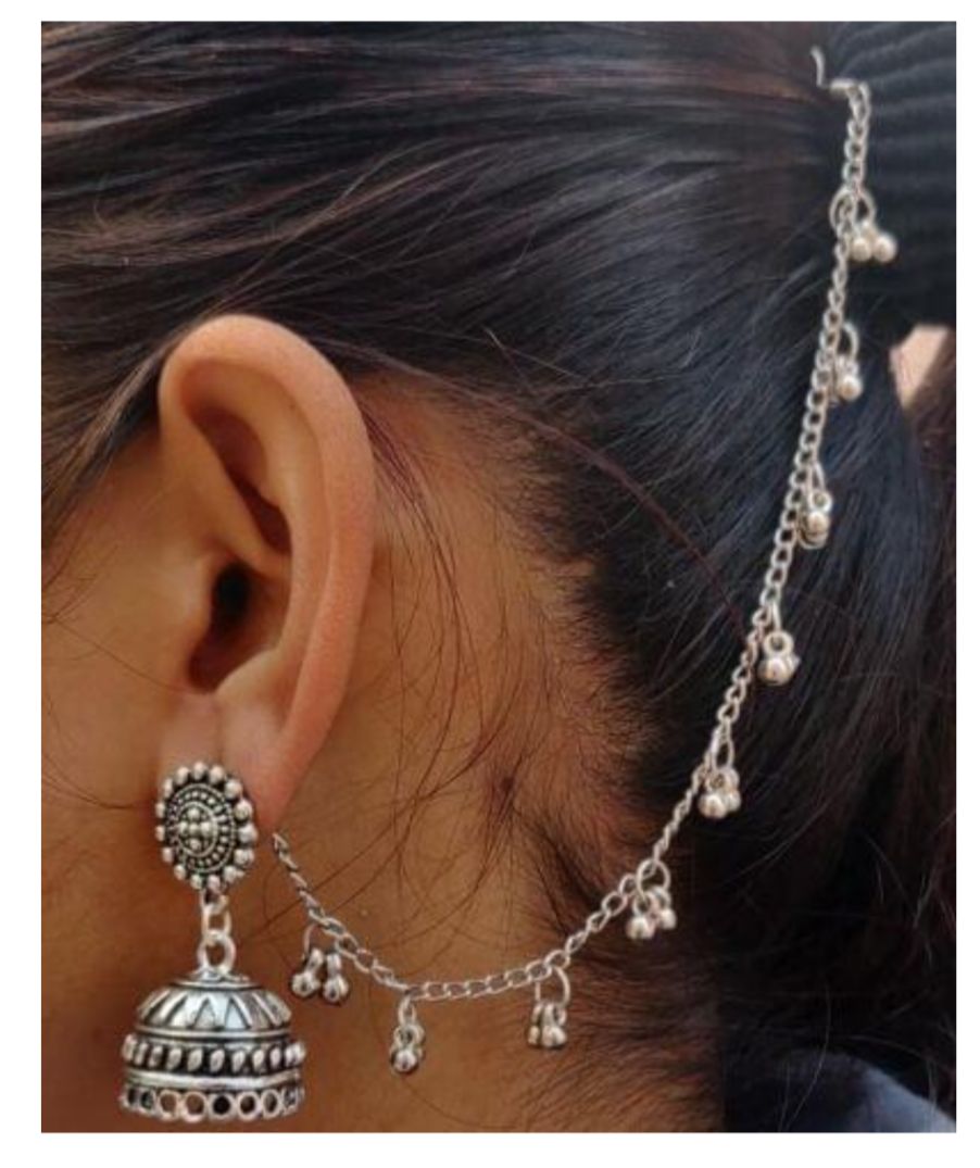 German Silver Single Line Ghunghru Earchain Stud Jhumki in Germany