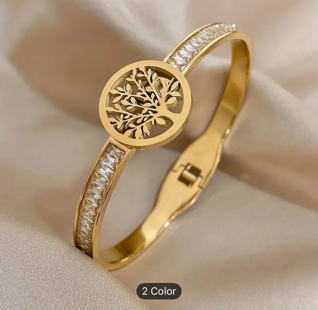 Retro Life Tree incelet Chunky Gold Bracelet Rhinestone Cuff Bracelet For Women in Munich