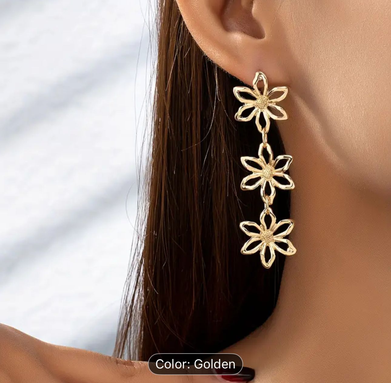 Golden Hollow Flower Design Long Dangle Earrings in Berlin