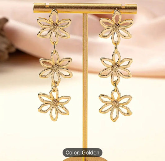 Golden Hollow Flower Design Long Dangle Earrings in Berlin