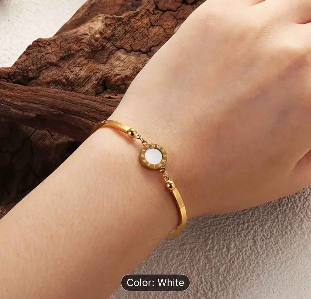 Stainless Steel Gold Color Roman Style Natural White Bracelet in Munich