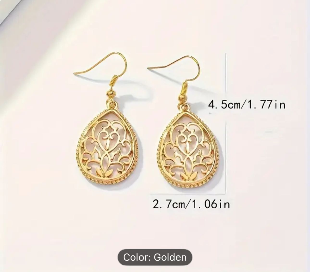 Hollow Golden Flower Pattern Teardrop Dangle Earrings in Germany