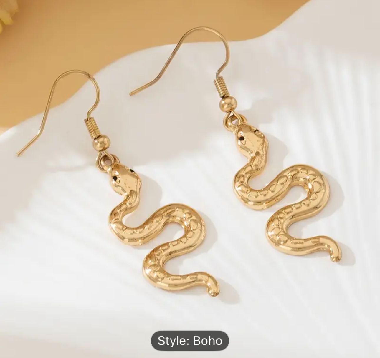 Elegant Golden Snake Drop Earrings with Sparkling in Berlin
