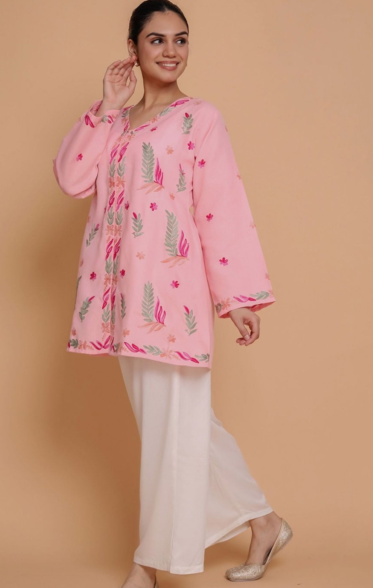 Floral Embroidered Pastels Cotton A-line Kurta in Germany