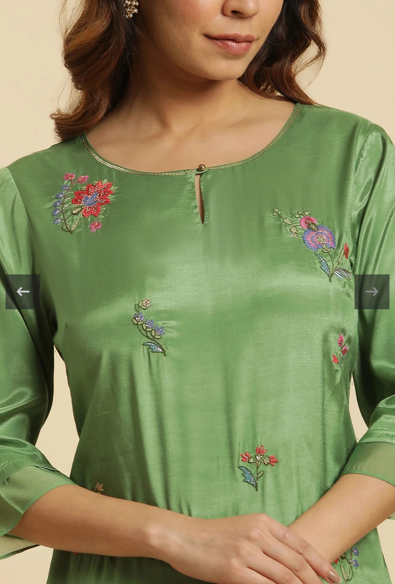 Green Embroidered Shantung Festive Kurta in Germany