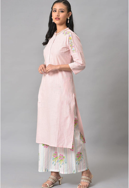 Light Pink Mandarin Collar kurta With Embroidery embroidery and fabric detail - Neha Couture Indian Fashion