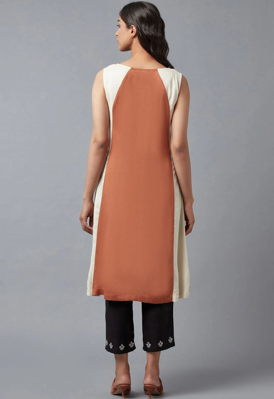 Rust Brown Embroidered kurta embroidery and fabric detail - Neha Couture Indian Fashion
