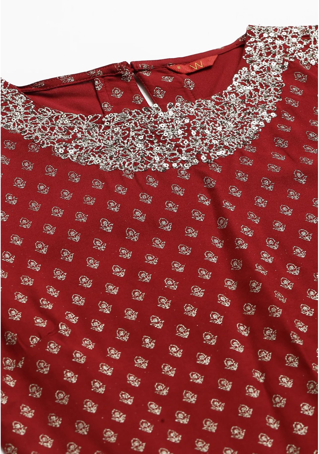 Red Printed kurta With Metallic Embroidery in Munich
