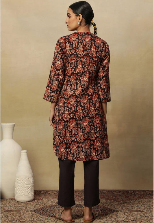 Women Floral Print Straight Kurta embroidery and fabric detail - Neha Couture Indian Fashion