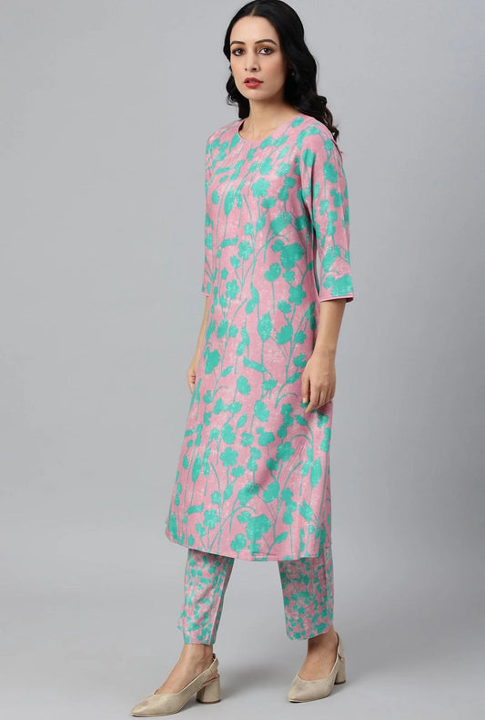 Floral Print Straight kurta embroidery and fabric detail - Neha Couture Indian Fashion