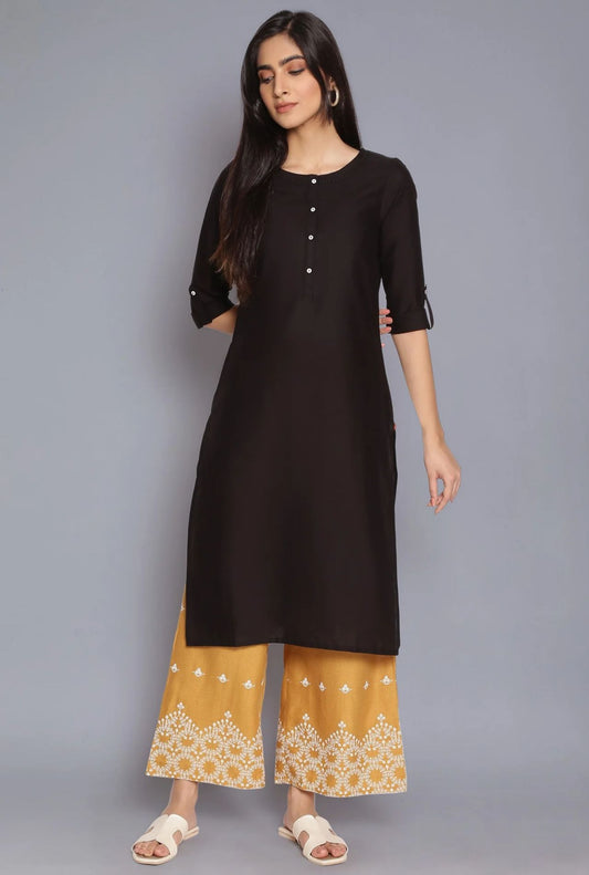 Black Round Neck Solid kurta in Germany