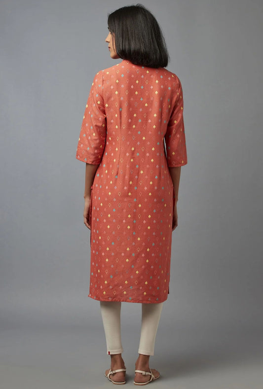 Orange Printed kurta embroidery and fabric detail - Neha Couture Indian Fashion
