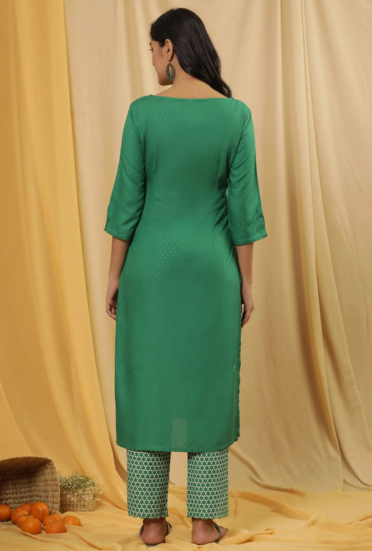 Green Dori Embroidered Straight Kurta embroidery and fabric detail - Neha Couture Indian Fashion