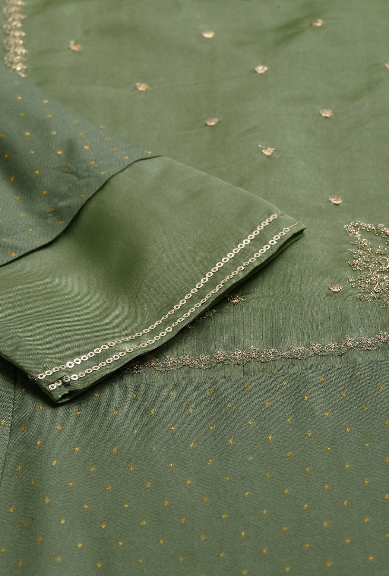 Olive Green A-Line Embroidered kurta With Sequins in Munich